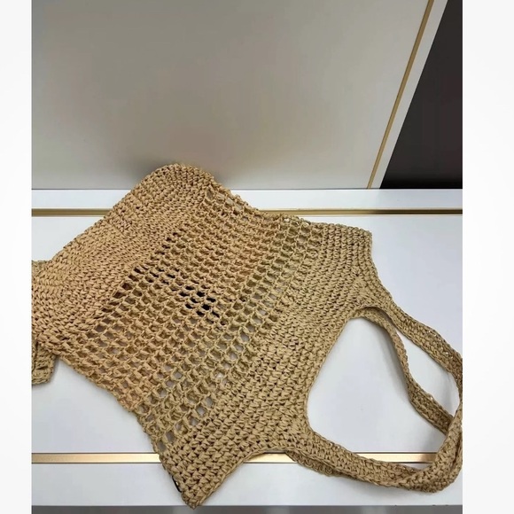 Tan Crochet Tote Bag with Tassel and purse 16”L 14”W NOT authenticated - Picture 2 of 2